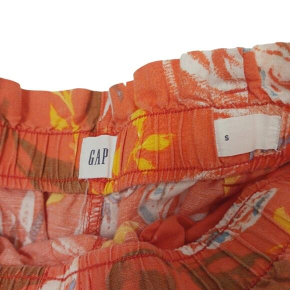 GAP LINEN Shorts Sz S ORANGE Tropical Pull-On Floral Boxy Beach Travel Coastal - Picture 6 of 10